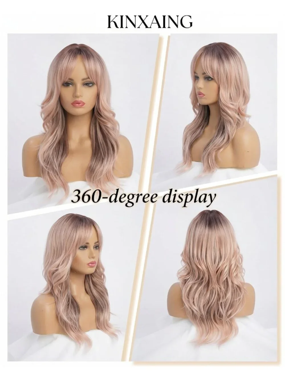 Women's Pink 26 Inch Long Layered Heat Resistant Synthetic Wavy Hair Wigs